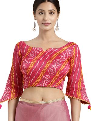 bandhani ruffle bordered saree with blouse - 16370031 - Standard Image - 3