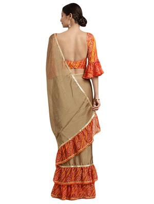bandhani ruffle border saree with blouse - 16370034 - Standard Image - 2