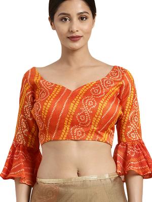 bandhani ruffle border saree with blouse - 16370034 - Standard Image - 3
