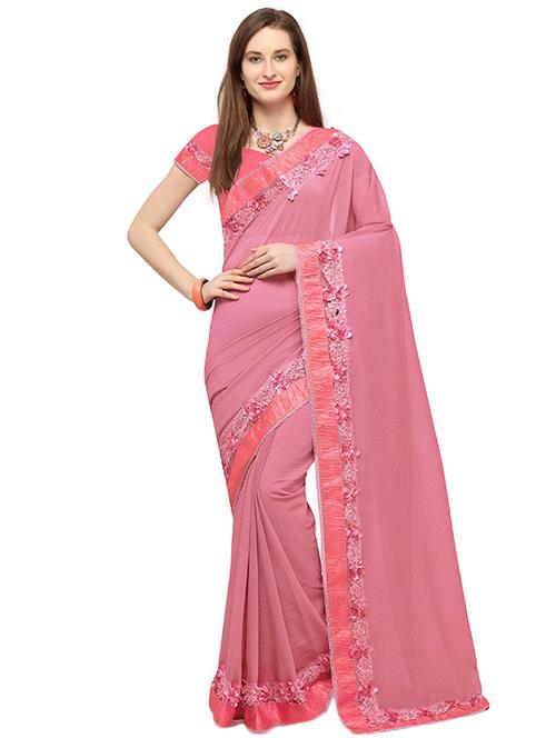floral lace bordered saree with blouse - 16372363 - Standard Image - 1