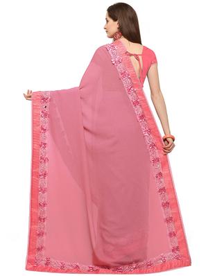 floral lace bordered saree with blouse - 16372363 - Standard Image - 2