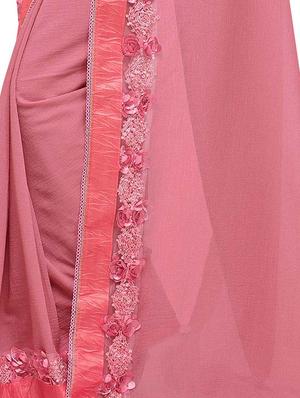 floral lace bordered saree with blouse - 16372363 - Standard Image - 4