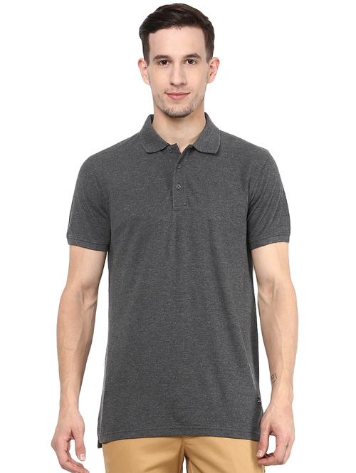 grey solid polo t-shirt - 16373170 - Standard Image - 1