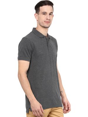grey solid polo t-shirt - 16373170 - Standard Image - 2