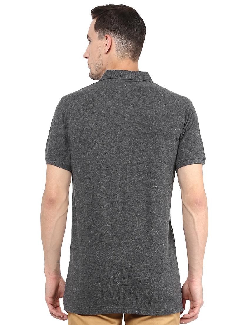 grey solid polo t-shirt - 16373170 - Zoom Image - 3