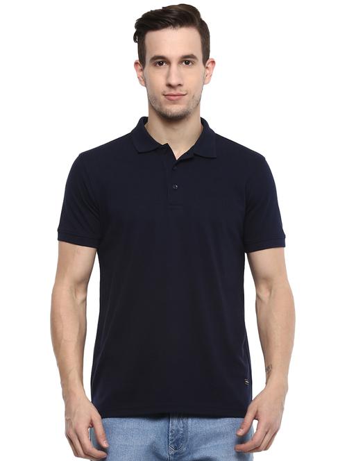 navy blue solid polo t-shirt - 16373171 - Standard Image - 1