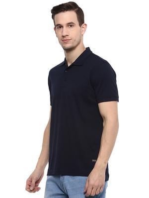 navy blue solid polo t-shirt - 16373171 - Standard Image - 2