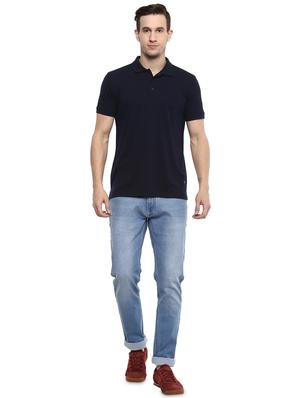 navy blue solid polo t-shirt - 16373171 - Standard Image - 4