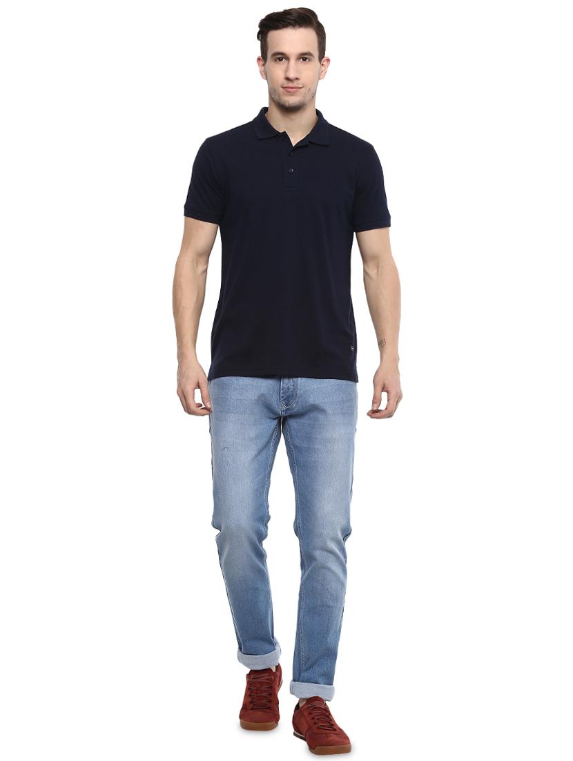 navy blue solid polo t-shirt - 16373171 - Zoom Image - 4