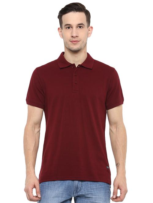 maroon solid polo t-shirt - 16373175 - Standard Image - 1