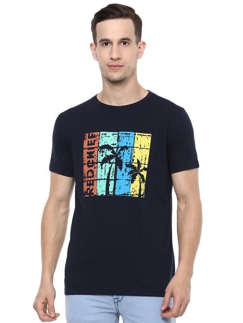 navy blue chest print t-shirt - 16373182 - Standard Image - 1
