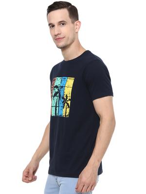navy blue chest print t-shirt - 16373182 - Standard Image - 2