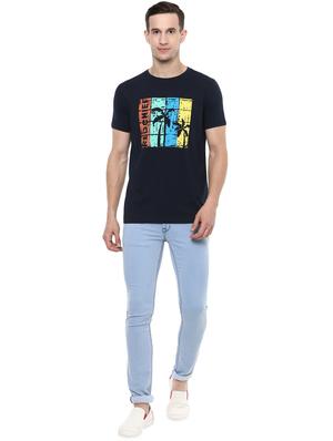 navy blue chest print t-shirt - 16373182 - Standard Image - 4