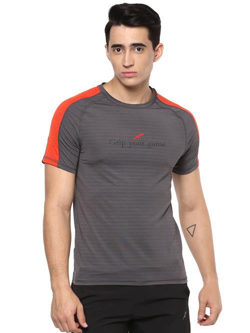 grey chest printed striped polyester t-shirt - 16373206 - Standard Image - 1