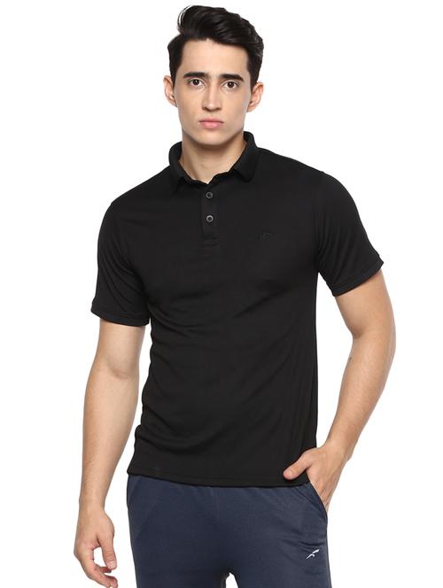 black solid polo t-shirt - 16373213 - Standard Image - 1