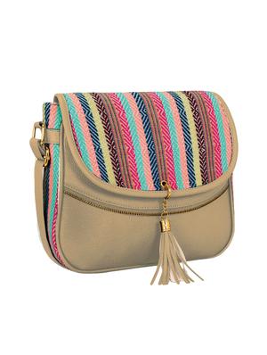 beige leatherette (pu) regular sling bag - 16374531 - Standard Image - 4