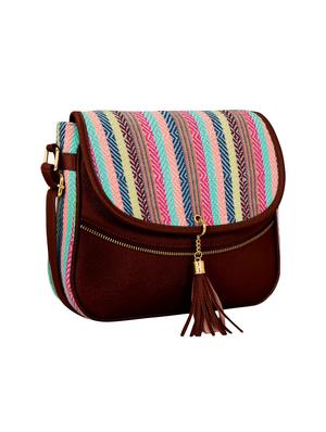 brown leatherette (pu) regular sling bag - 16374533 - Standard Image - 4