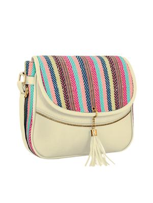 white leatherette (pu) regular sling bag - 16374540 - Standard Image - 4
