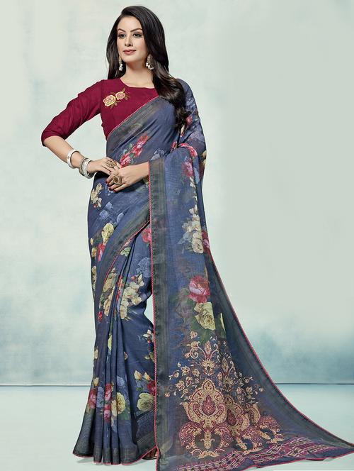 floral printed saree with blouse - 16374909 - Standard Image - 1