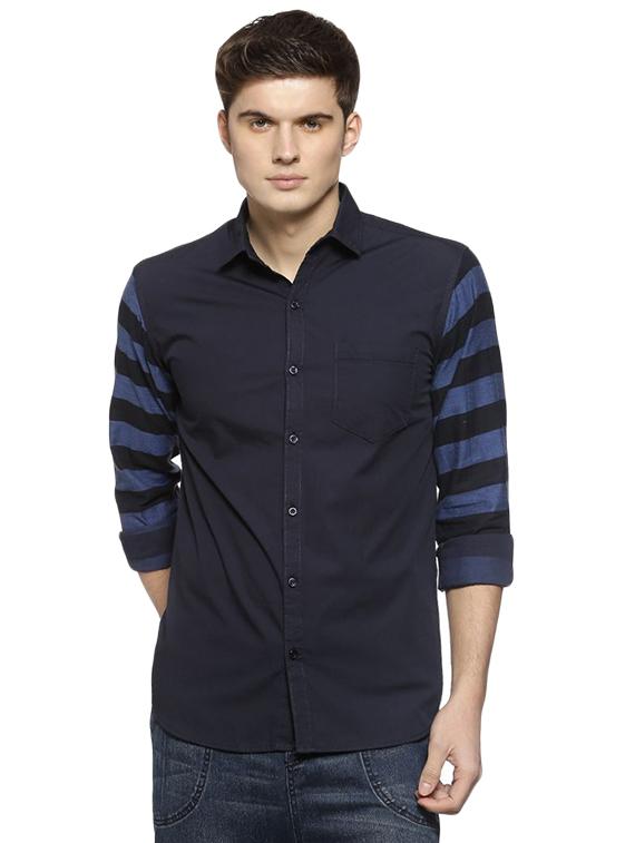 navy blue striped casual shirt - 16375423 - Zoom Image - 1