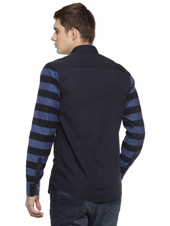 navy blue striped casual shirt - 16375423 - Zoom Image - 3