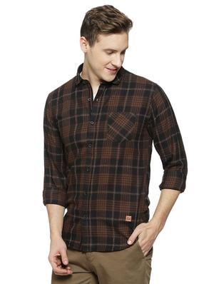 brown checkered casual shirt - 16375428 - Standard Image - 2