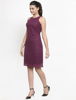 round neck laced sheath dress - 16377135 - Standard Image - 2