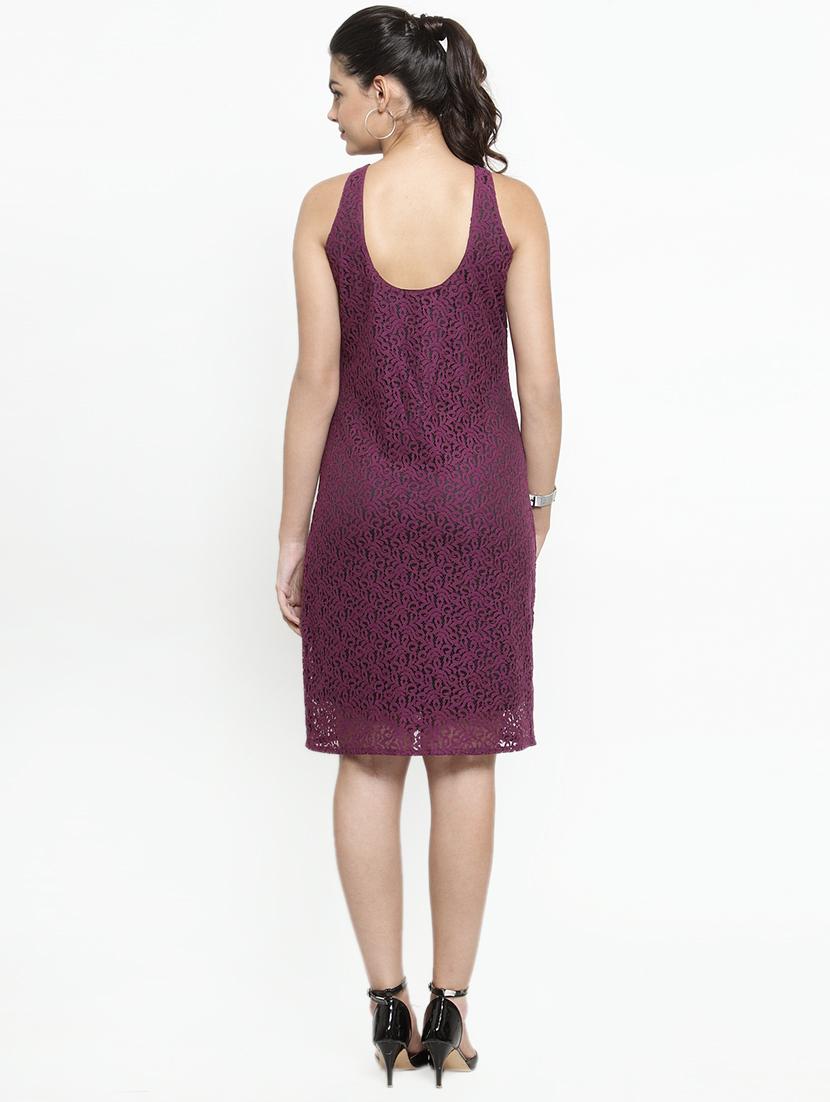 round neck laced sheath dress - 16377135 - Zoom Image - 3