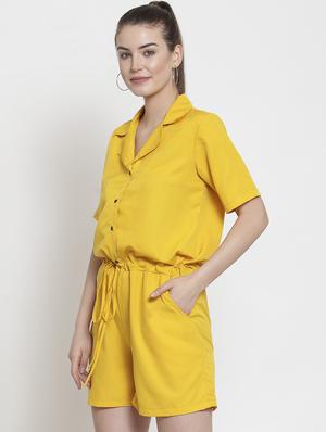 drawstring lapel neck romper - 16377139 - Standard Image - 2