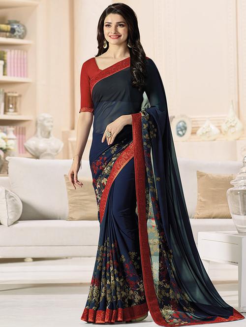 floral printed saree with blouse - 16377179 - Standard Image - 1