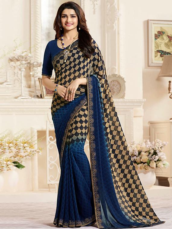 Geometric printed saree with blouse - 16377187 - Zoom Image - 1