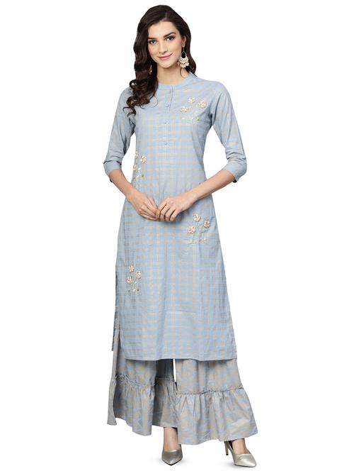 checkered kurta with palazzo set - 16377371 - Standard Image - 1