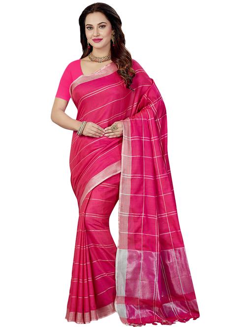 checkered printed saree with blouse - 16377897 - Standard Image - 1