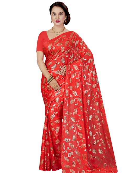 foil printed saree with blouse - 16377916 - Standard Image - 1