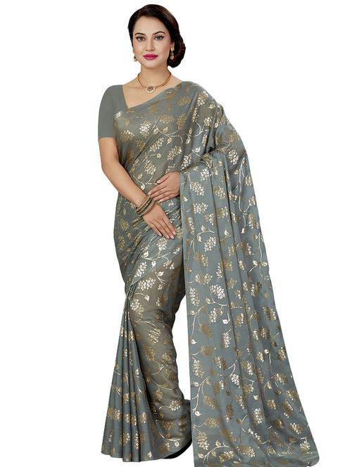foil printed saree with blouse - 16377917 - Standard Image - 1