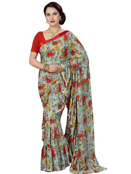 floral printed saree with blouse - 16377923 - Standard Image - 1