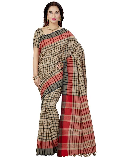 checkered printed saree with blouse - 16377940 - Standard Image - 1