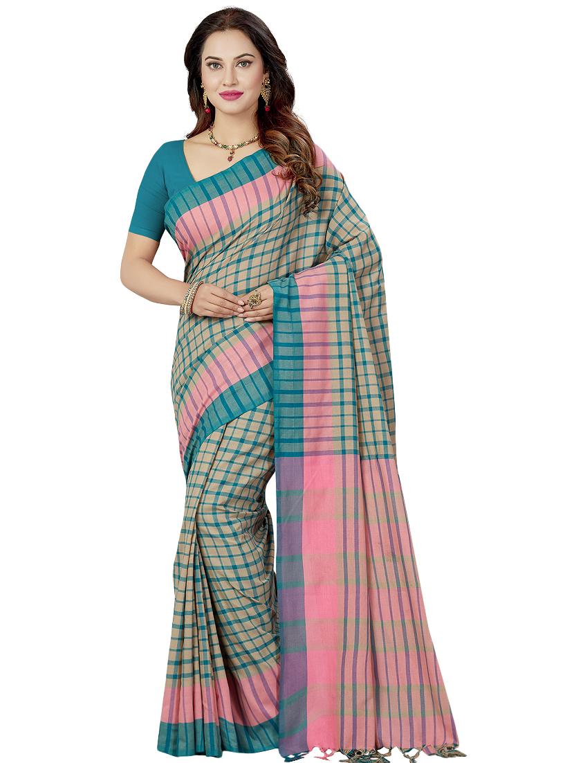 checkered printed saree with blouse - 16377941 - Zoom Image - 1
