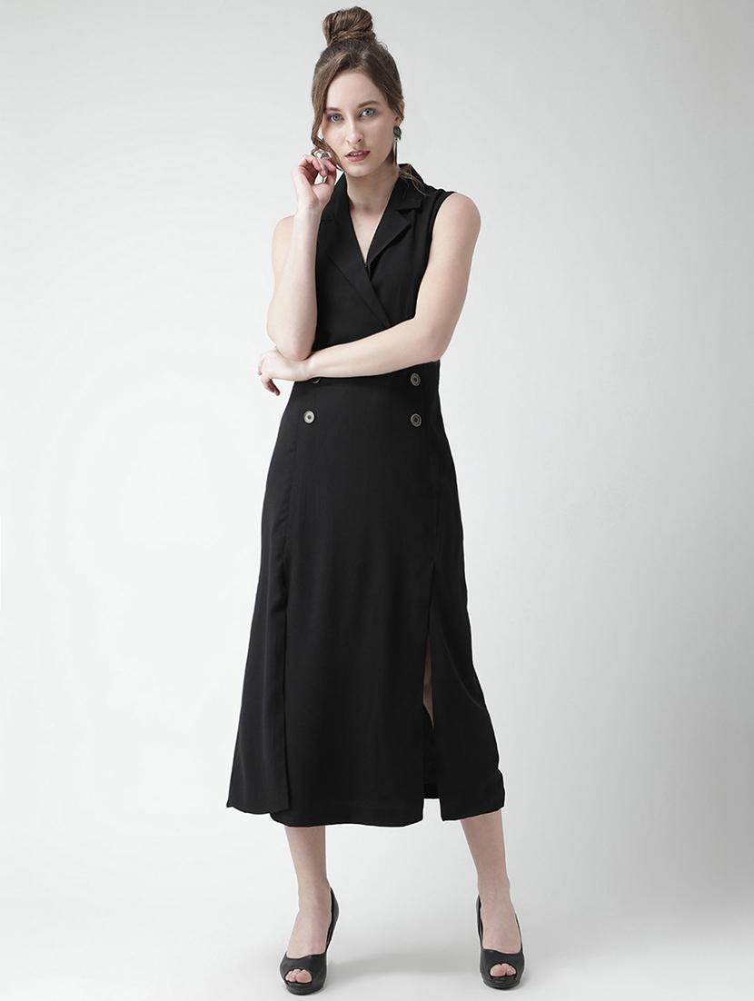 lapel neck button detail a-line dress - 16378765 - Zoom Image - 1