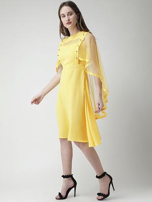 pearl embellished cape sleeved a-line dress - 16378768 - Standard Image - 2