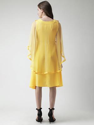 pearl embellished cape sleeved a-line dress - 16378768 - Standard Image - 3