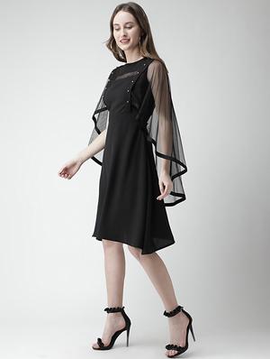 pearl embellished cape sleeved a-line dress - 16378769 - Standard Image - 2