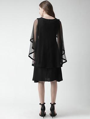 pearl embellished cape sleeved a-line dress - 16378769 - Standard Image - 3