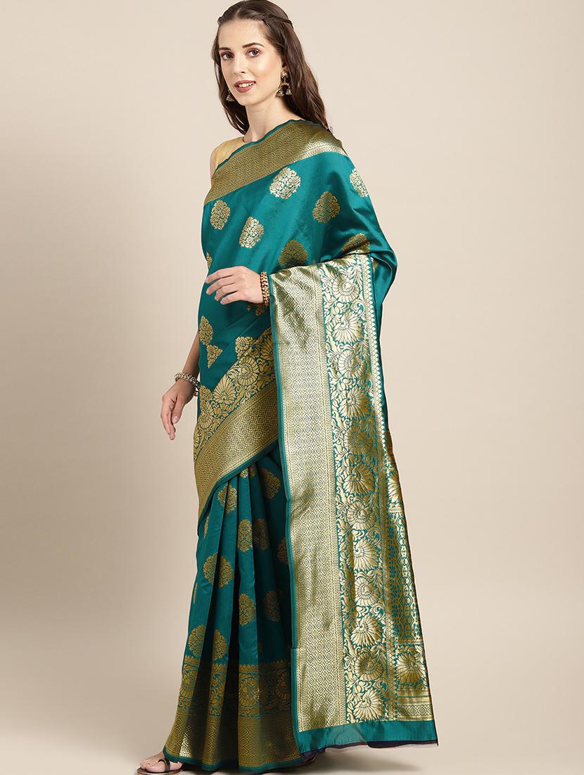 floral zari motif woven saree with blouse - 16378815 - Zoom Image - 1