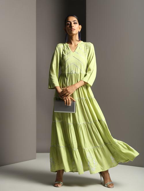 gota work tiered kurta - 16378855 - Standard Image - 1