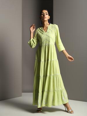 gota work tiered kurta - 16378855 - Standard Image - 2
