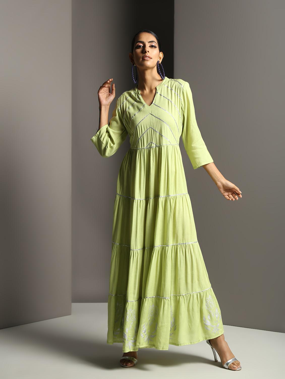 gota work tiered kurta - 16378855 - Zoom Image - 2