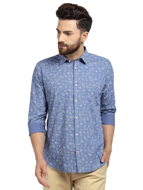 light blue printed casual shirt - 16379117 - Standard Image - 1