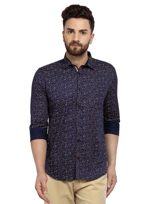 navy blue printed casual shirt - 16379120 - Standard Image - 1
