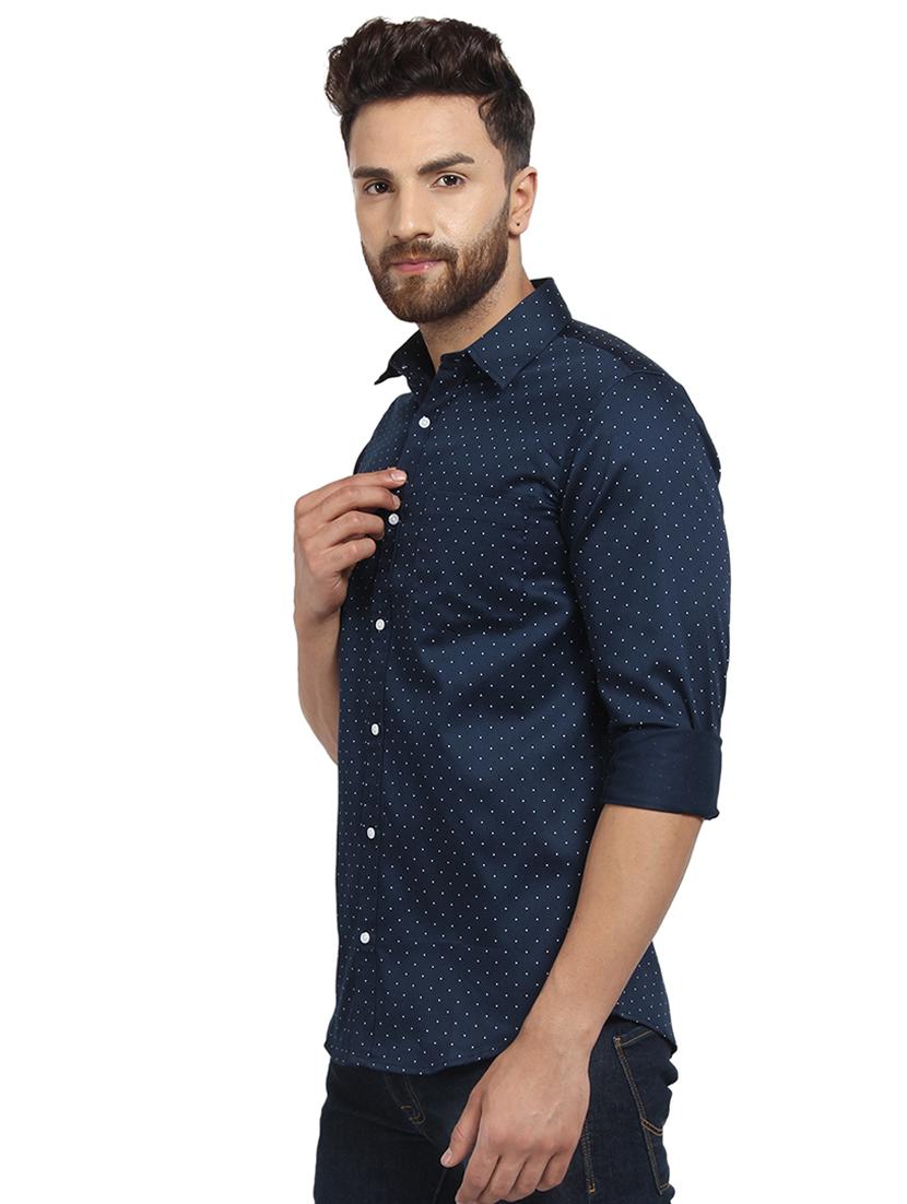navy blue polka dot printed casual shirt - 16379126 - Zoom Image - 2